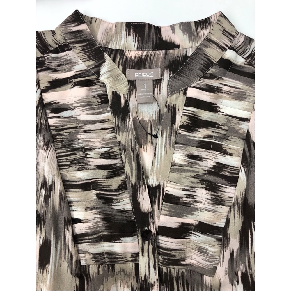 Chico’s Brown Tan Pleated V-Neck Blouse - Picture 10 of 13